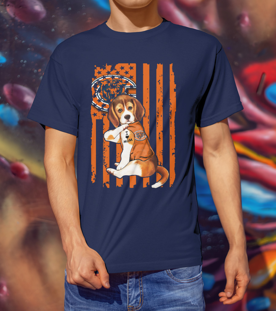Beagle I Love Mom Chicago Bears Fan Flag T-Shirt