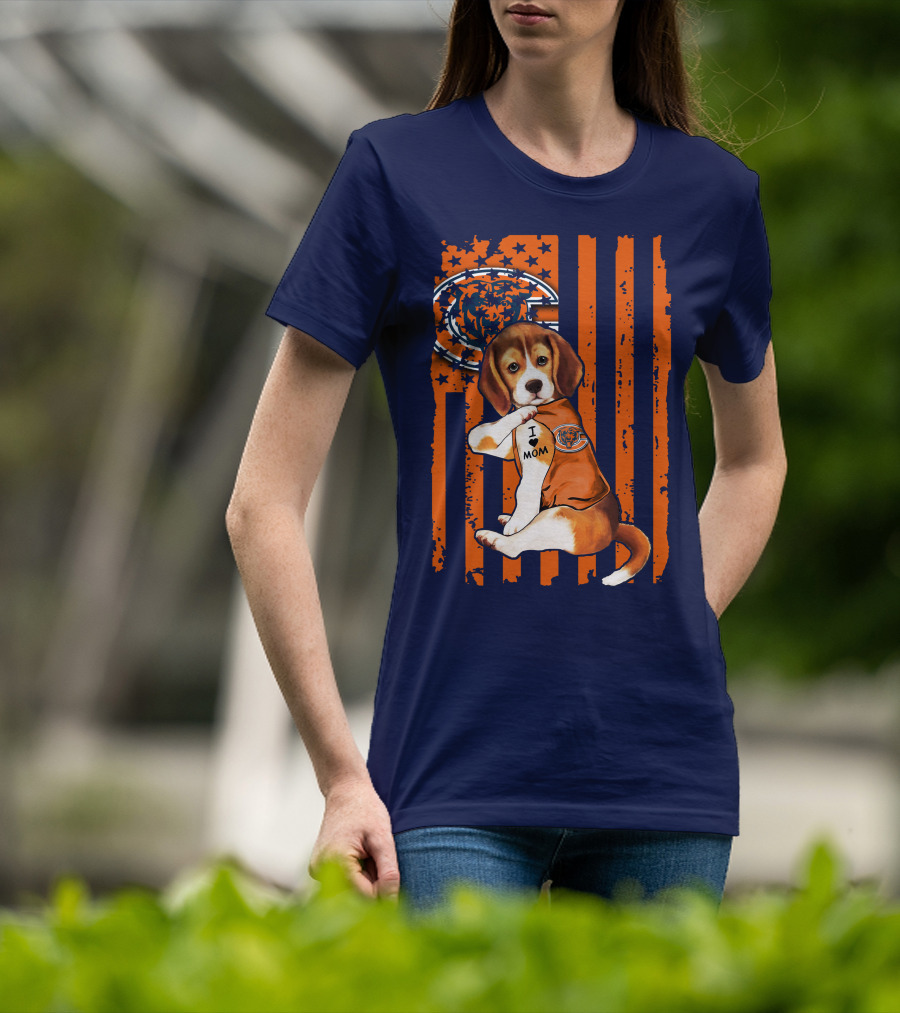 Beagle I Love Mom Chicago Bears Fan Flag T-Shirt