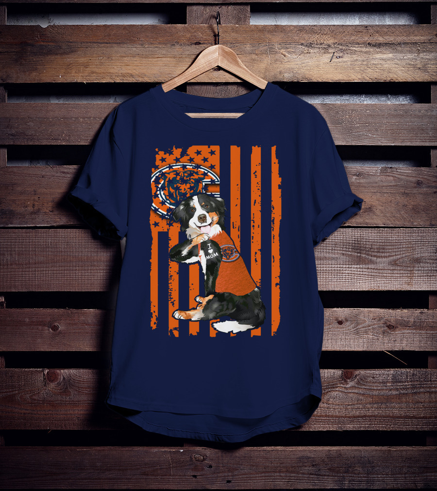 Border Collie Chicago Bears I Love Mom Football Fan Flag T-Shirt