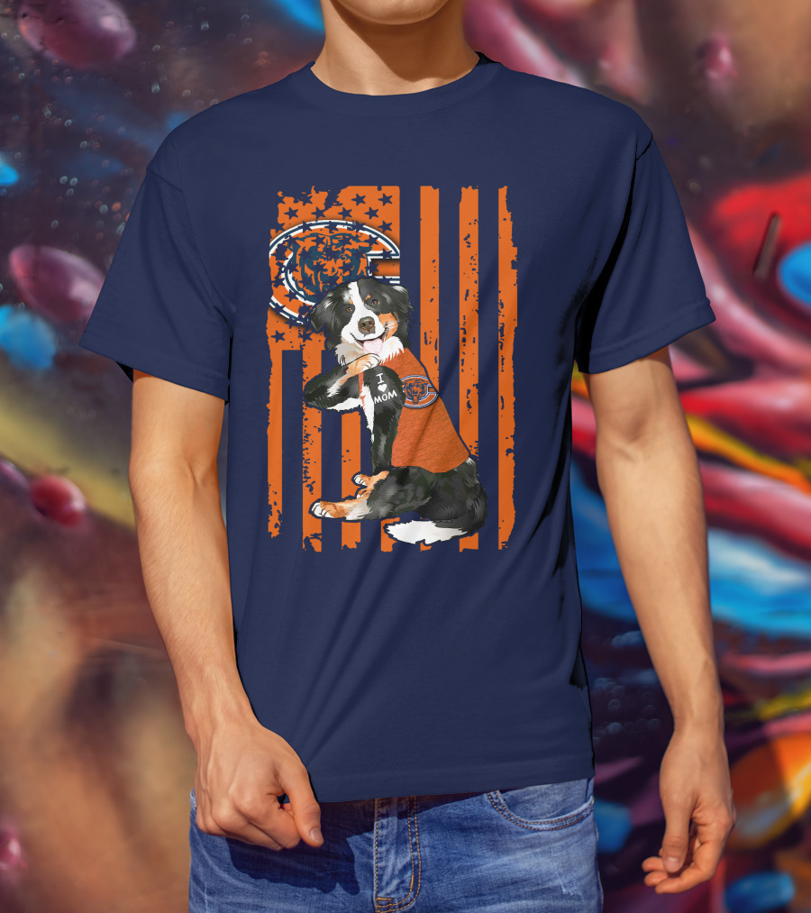 Border Collie Chicago Bears I Love Mom Football Fan Flag T-Shirt