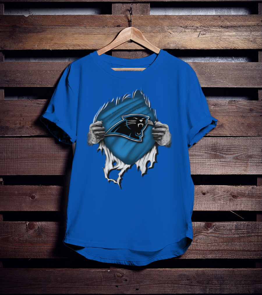 Torn Carolina Panthers Blue Black Logo Hands Ripping T-Shirt