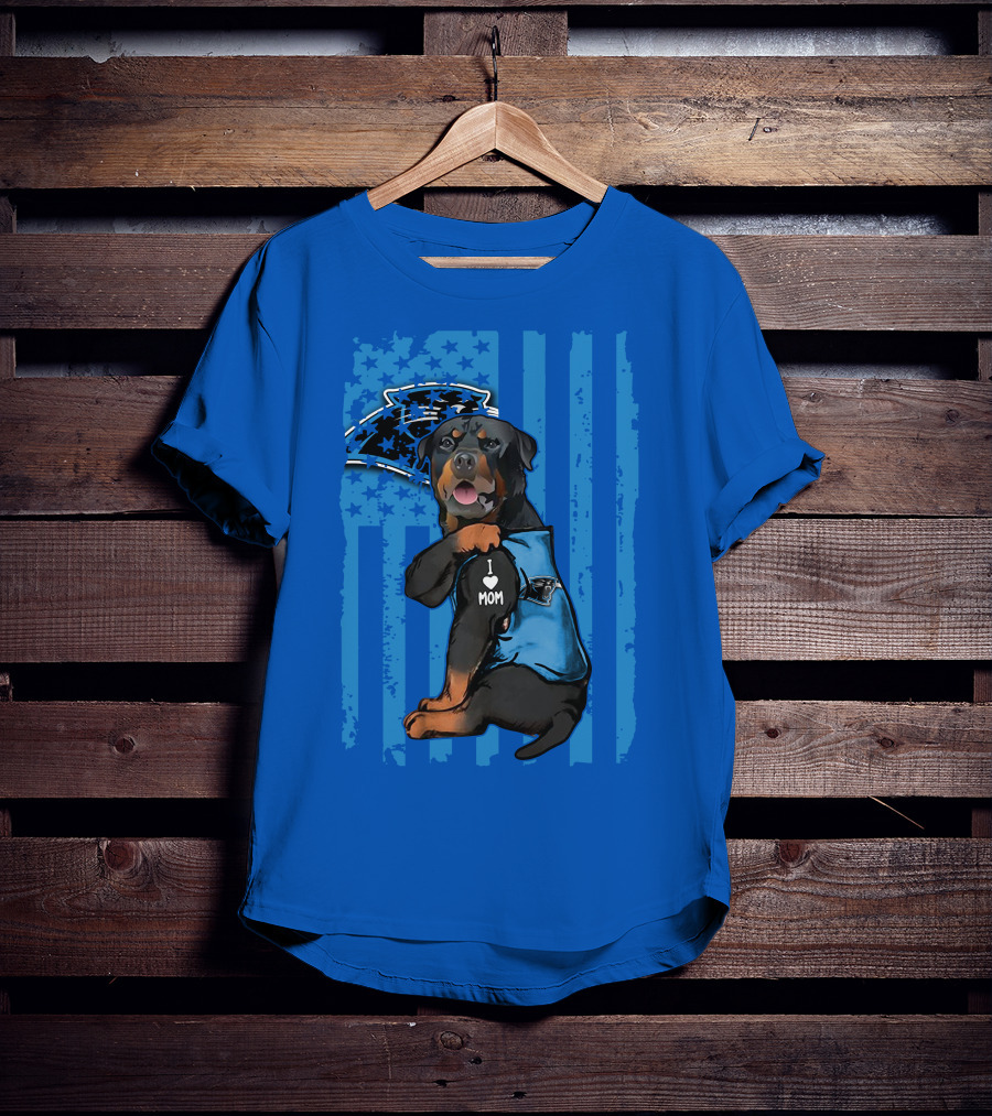 Rottweiler I Love Mom Carolina Panthers Fan Flag T-Shirt