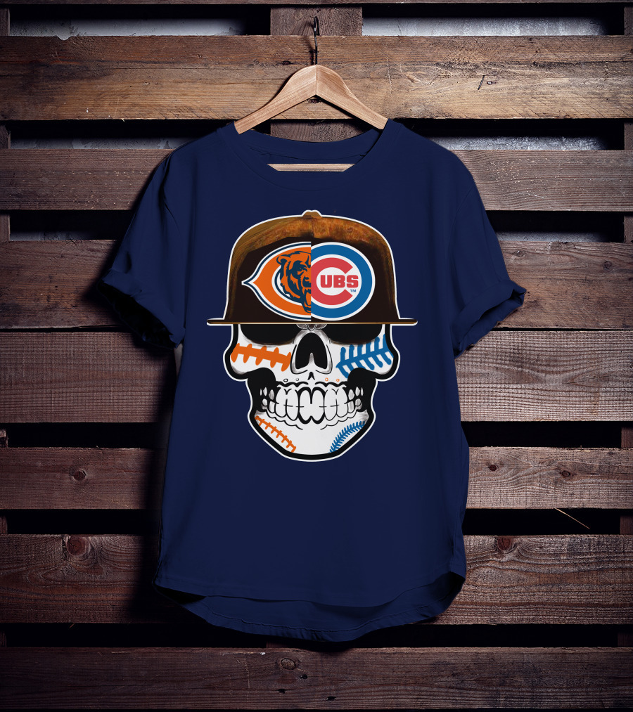 Chicago Bears Cubs Skull Cap Dual Logo Fusion T-Shirt
