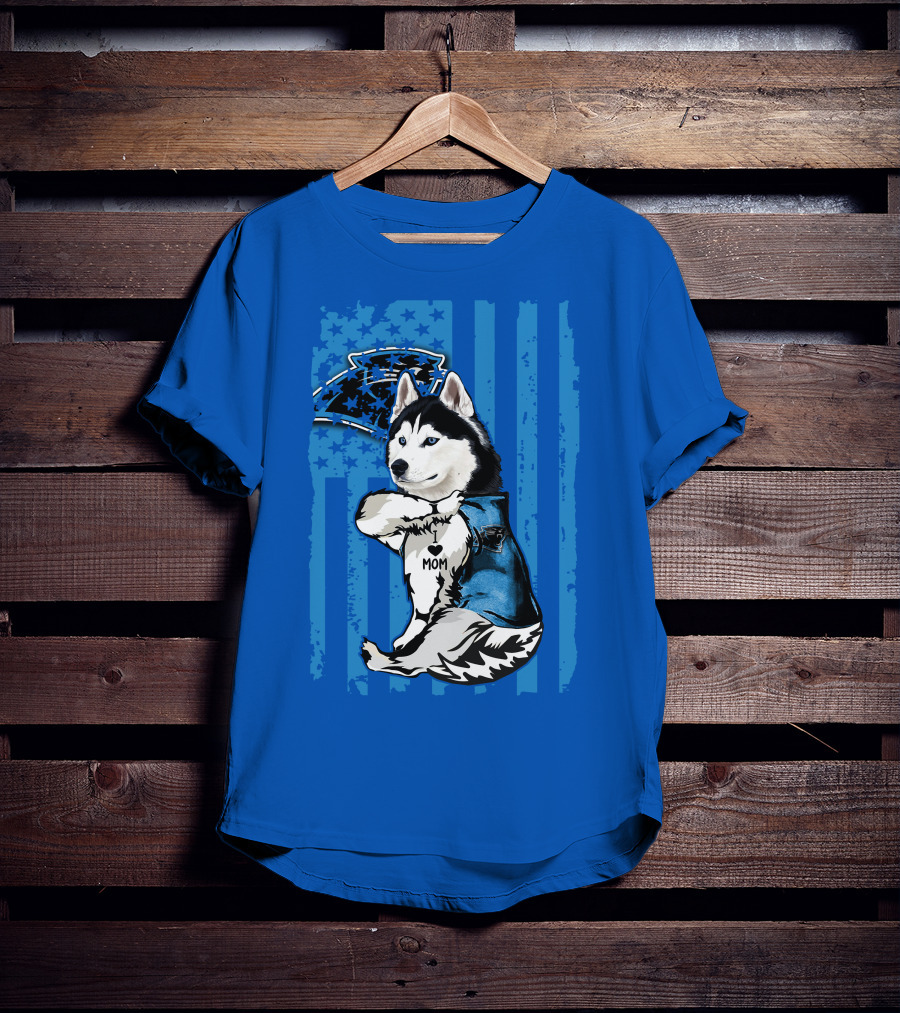 Siberian Husky Carolina Panthers I Love Mom Star T-Shirt