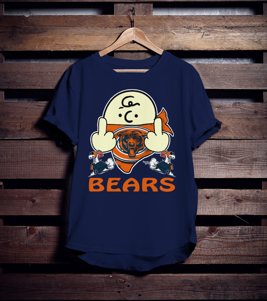 Chicago Bears Middle Finger Cartoon Logo With Orange Text And Vintage Sports Theme T-Shirt