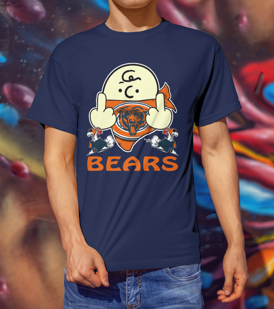 Chicago Bears Middle Finger Cartoon Logo With Orange Text And Vintage Sports Theme T-Shirt