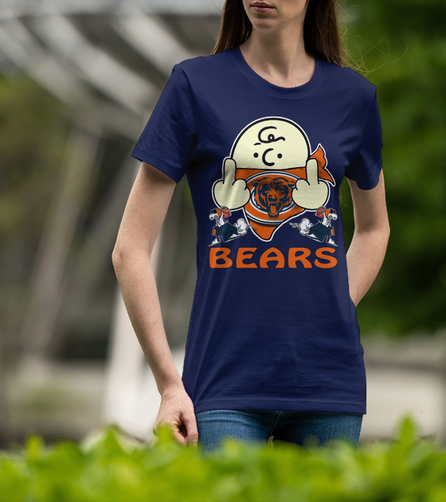 Chicago Bears Middle Finger Cartoon Logo With Orange Text And Vintage Sports Theme T-Shirt