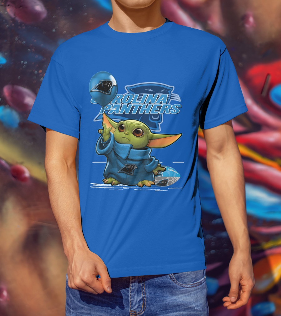 Yoda Carolina Panthers Football Fan With Logo And Baby Jedi T-Shirt