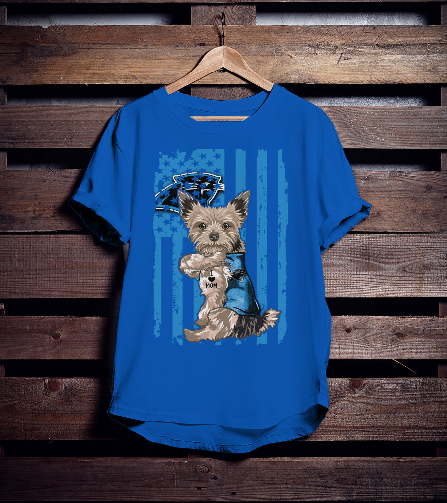 Yorkshire Terrier I Love Mom Carolina Panthers Fan Flag T-Shirt