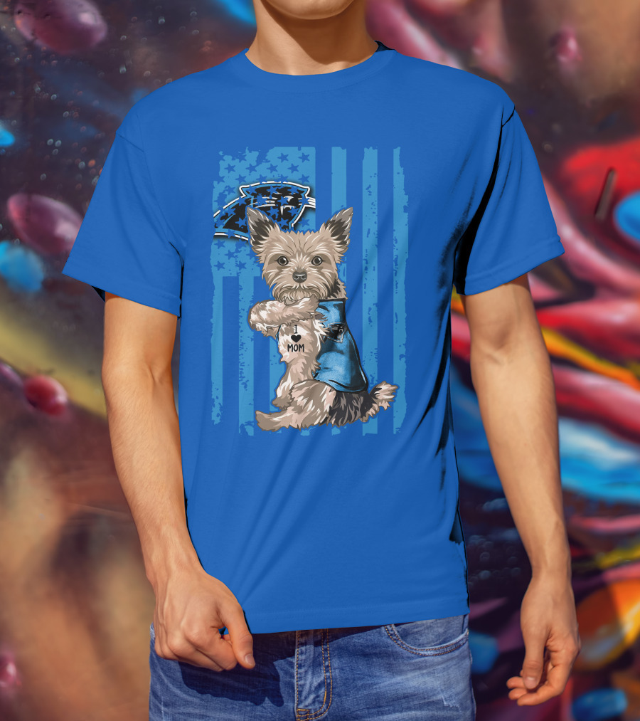 Yorkshire Terrier I Love Mom Carolina Panthers Fan Flag T-Shirt