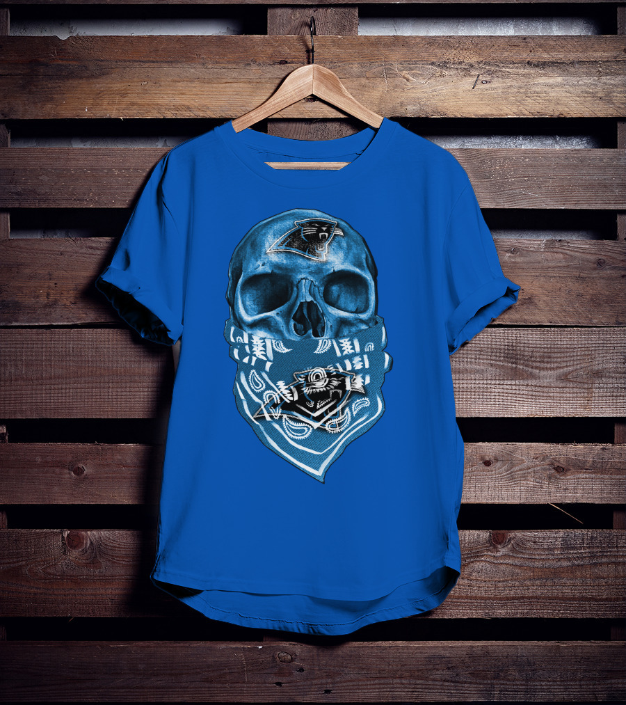 Carolina Panthers Skull Bandana Blue T-Shirt