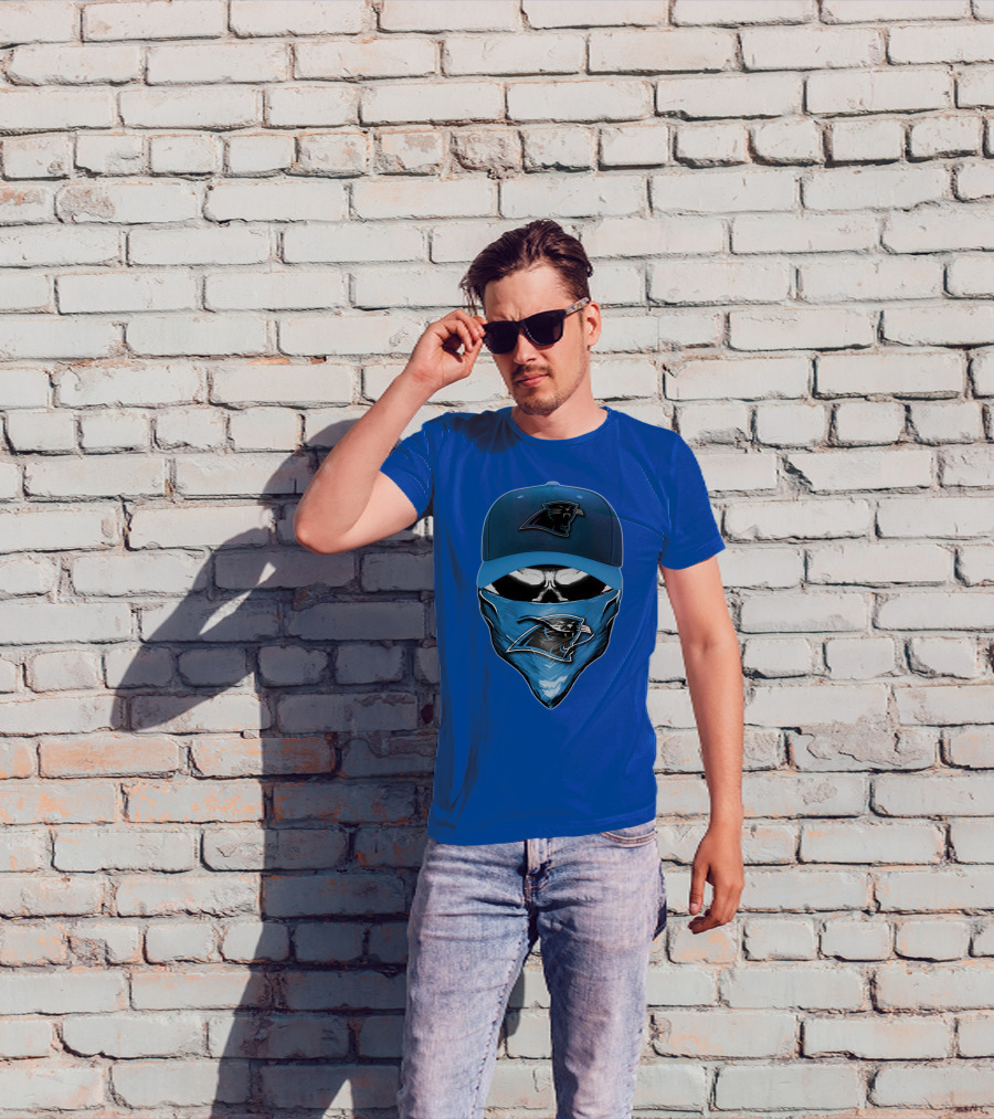 Carolina Panthers Skull With Hat And Bandana T-Shirt
