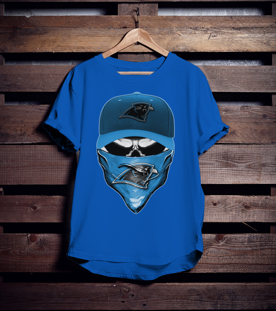 Carolina Panthers Skull With Hat And Bandana T-Shirt