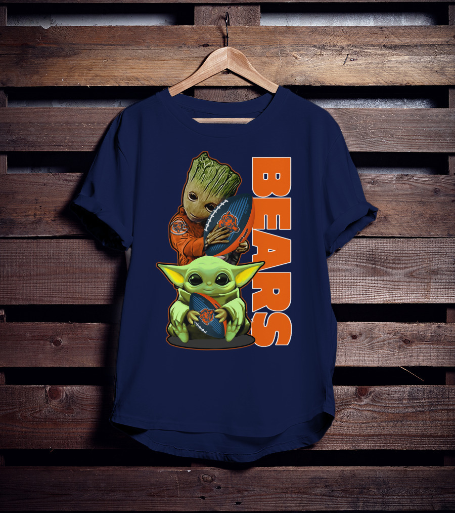 Grzd CHICAGO BEARS Baby Groot And Baby Yoda Football T-Shirt
