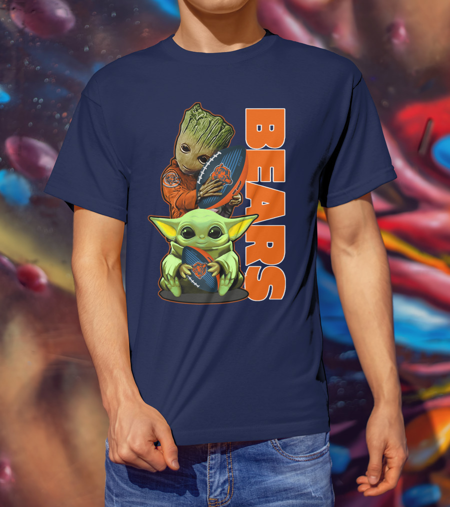 Grzd CHICAGO BEARS Baby Groot And Baby Yoda Football T-Shirt