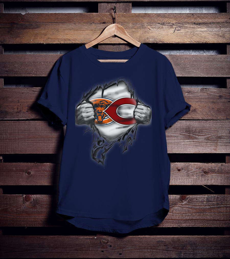 Chicago Bears Crossover With Logo And Bear Head T-Shirt
