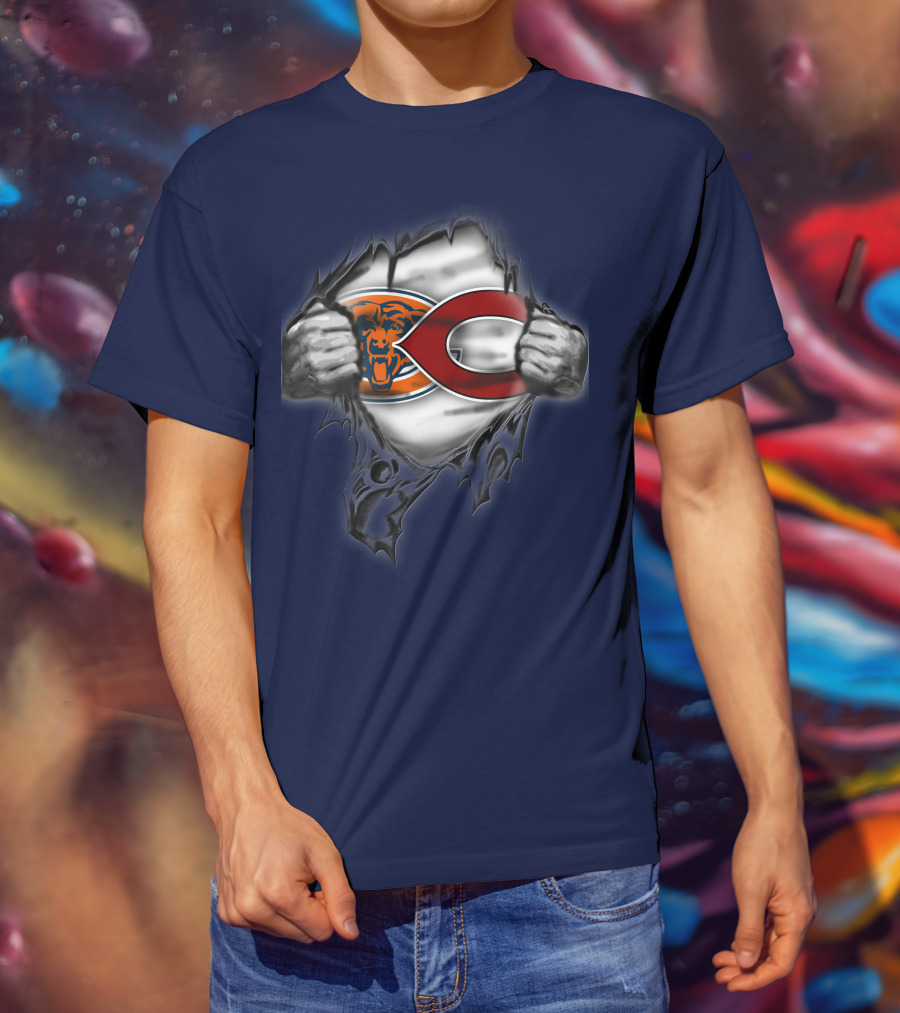 Chicago Bears Crossover With Logo And Bear Head T-Shirt