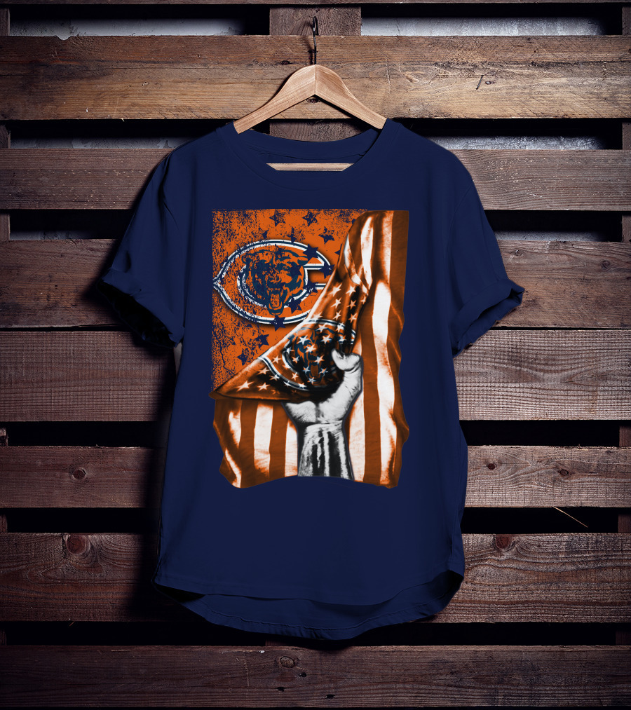 Hand Lifting American Flag Over CHICAGO BEARS T-Shirt