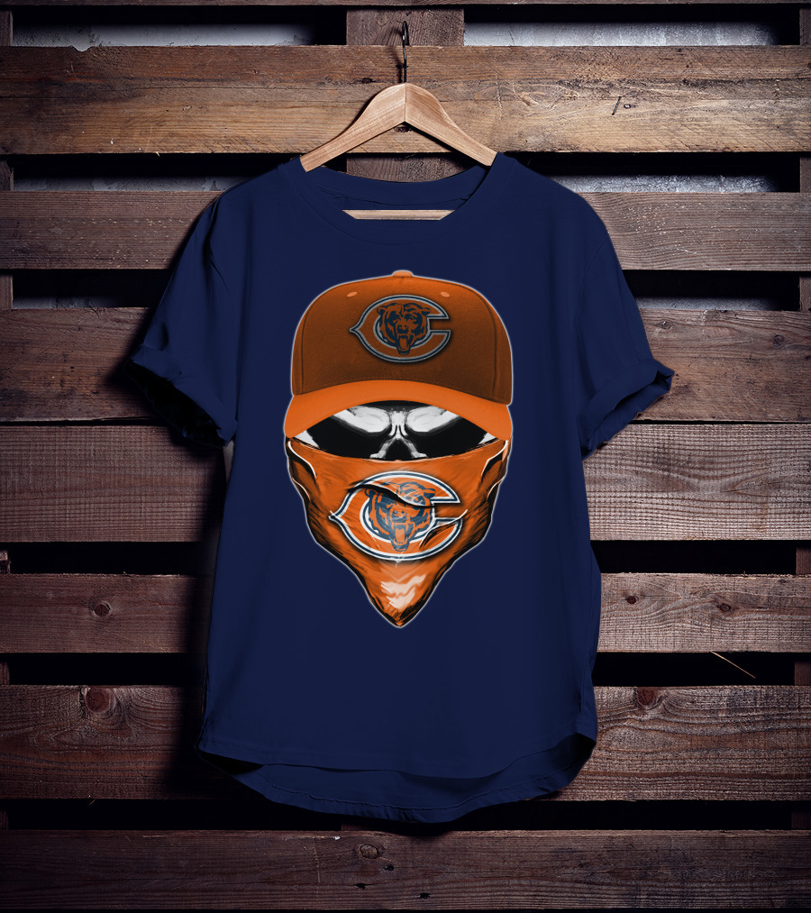 Chicago Bears Skull V6 Face Mask And Cap T-Shirt