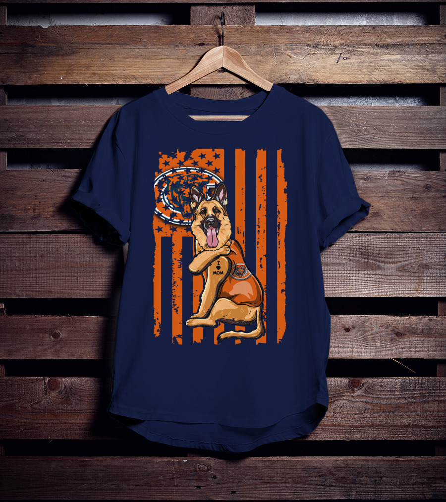 German Shepherd I Mom Chicago Bears American Flag Fan T-Shirt