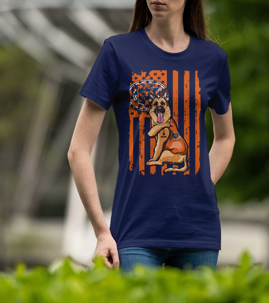 German Shepherd I Mom Chicago Bears American Flag Fan T-Shirt