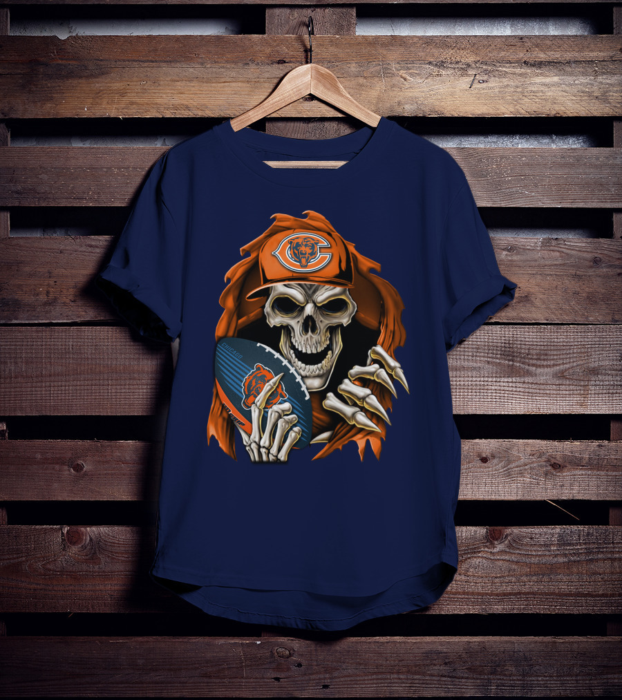 Chicago Bears Skullbong Skeleton Football Fan T-Shirt
