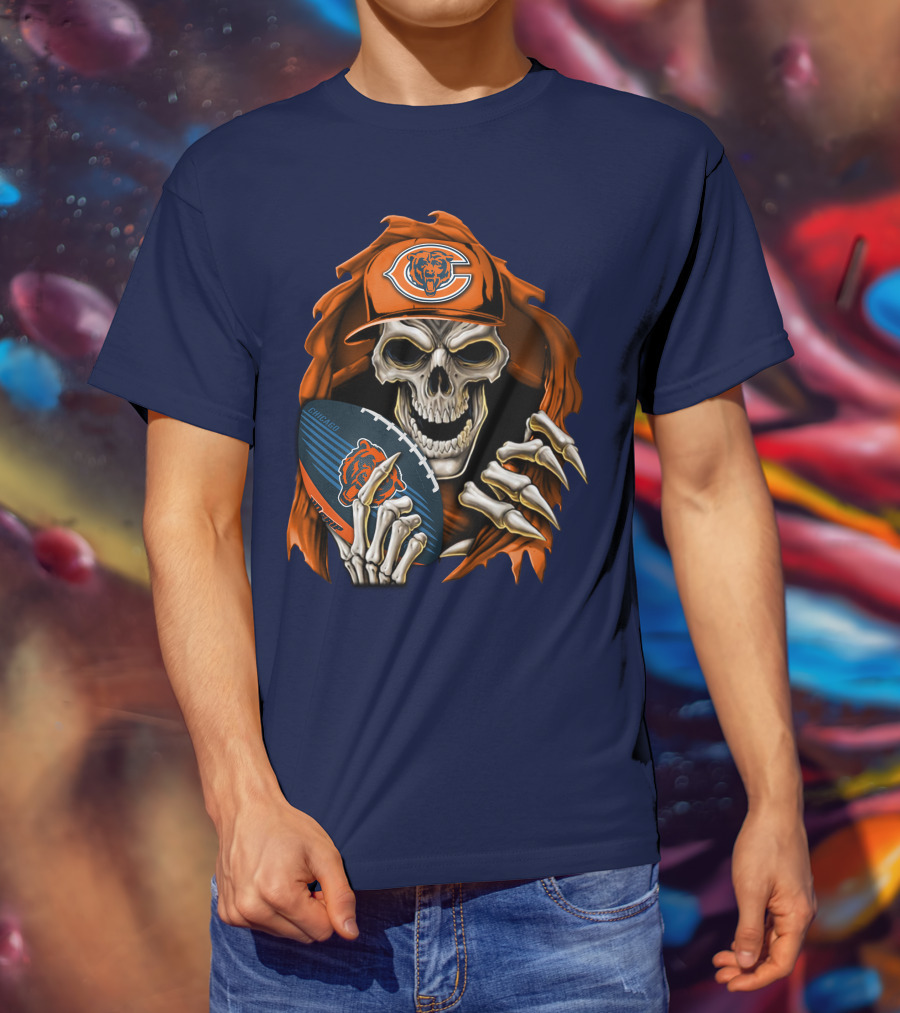 Chicago Bears Skullbong Skeleton Football Fan T-Shirt