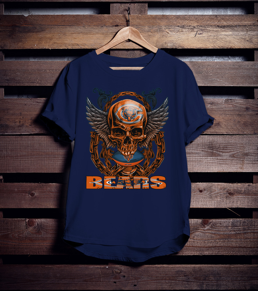 Chicago Bears Skull With Wings And Chains T-Shirt