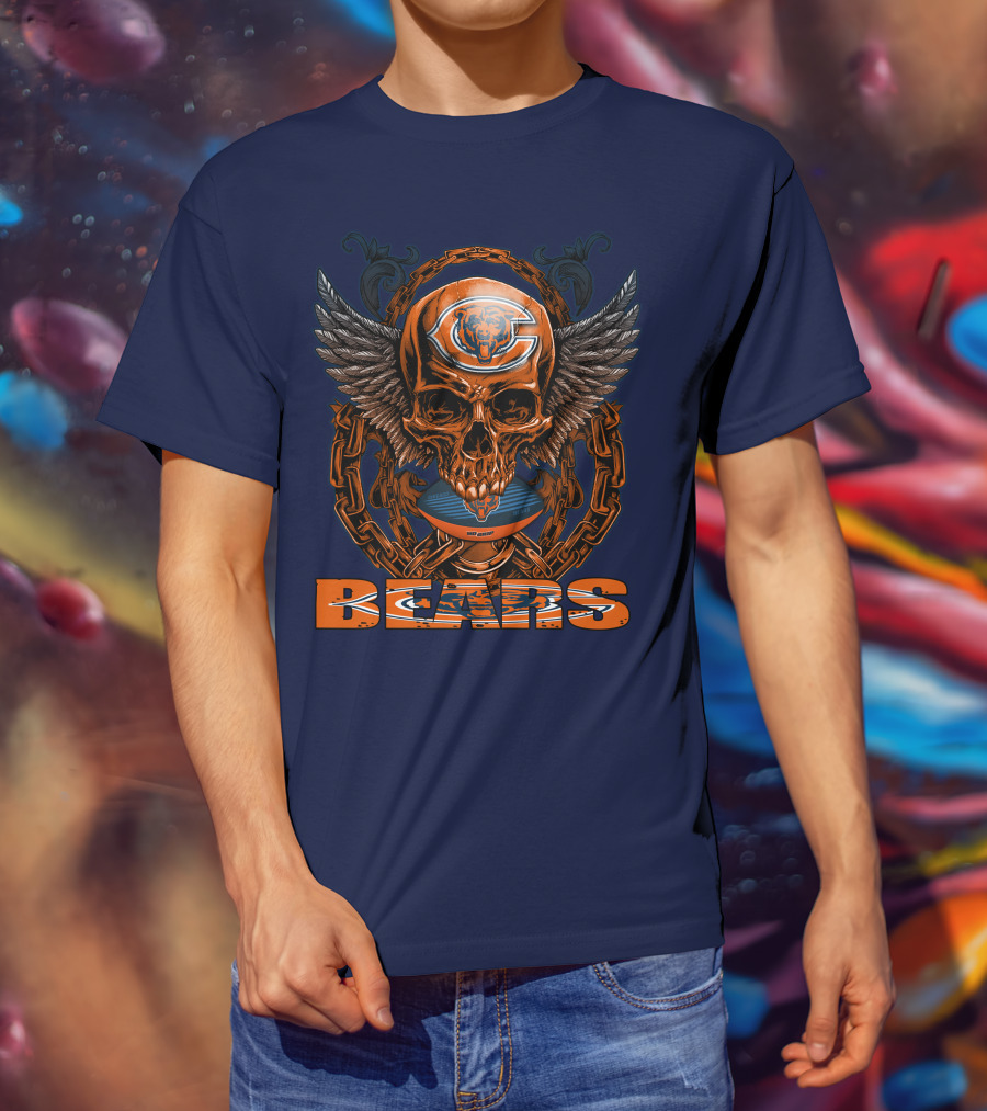 Chicago Bears Skull With Wings And Chains T-Shirt