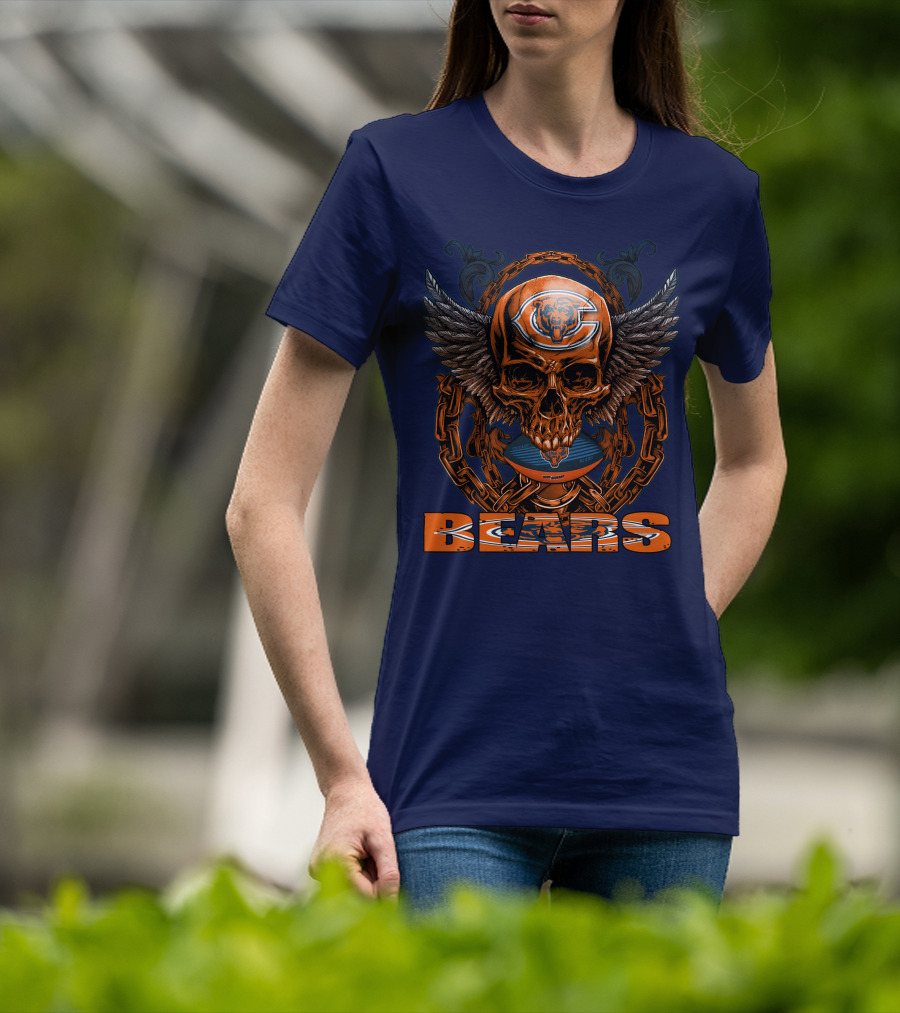 Chicago Bears Skull With Wings And Chains T-Shirt