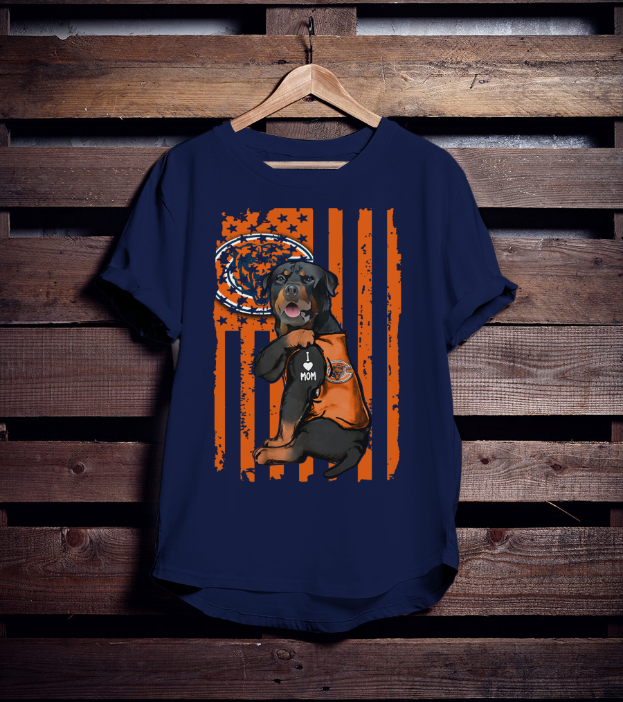 Rottweiler CHICAGO BEARS I Love Mom American Flag T-Shirt
