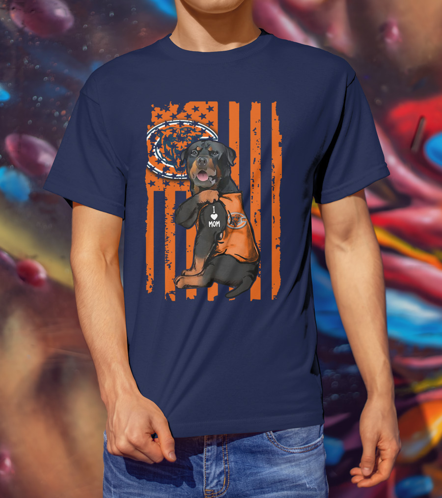 Rottweiler CHICAGO BEARS I Love Mom American Flag T-Shirt