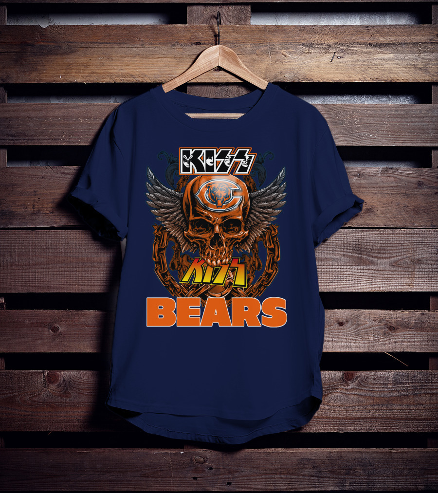 Kiss Chicago Bears Skull Logo Wings Chains T-Shirt