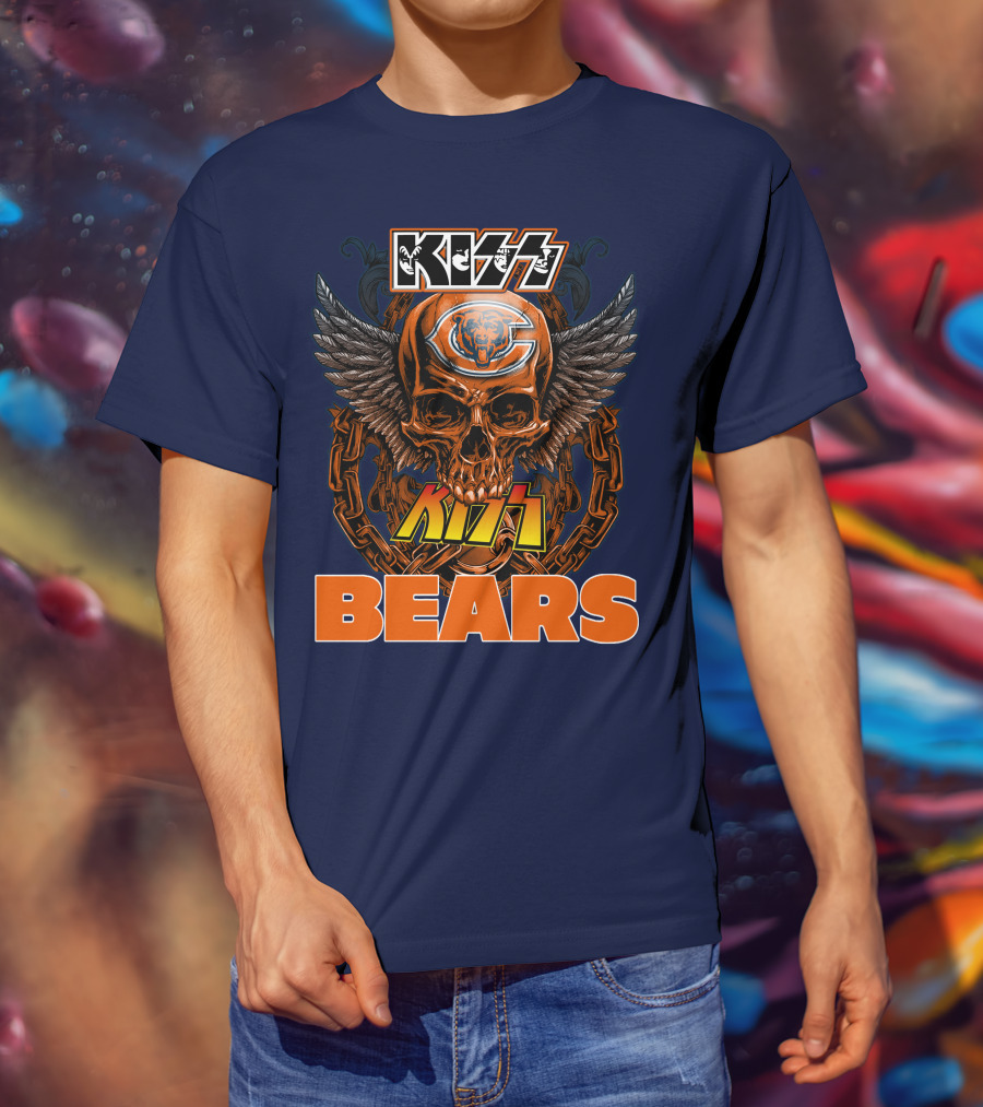 Kiss Chicago Bears Skull Logo Wings Chains T-Shirt