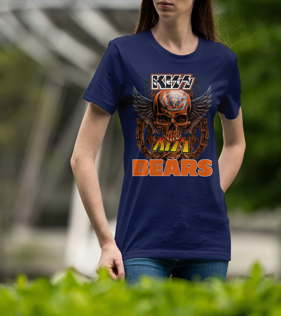 Kiss Chicago Bears Skull Logo Wings Chains T-Shirt