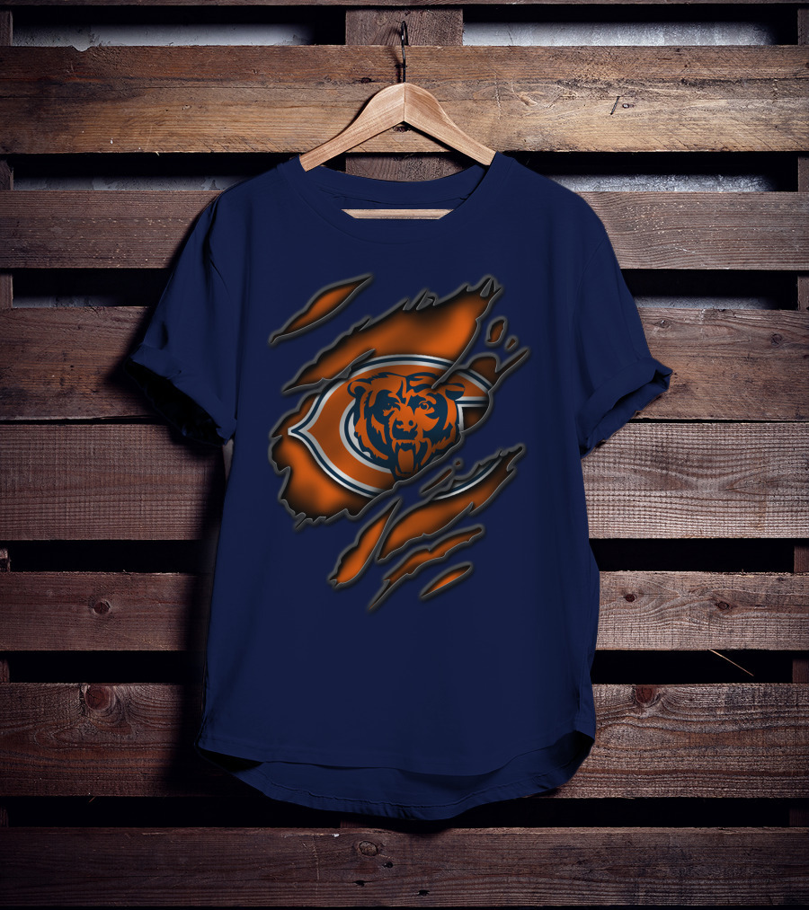 Torn Chicago Bears Logo With Bear Face And Claw Marks T-Shirt