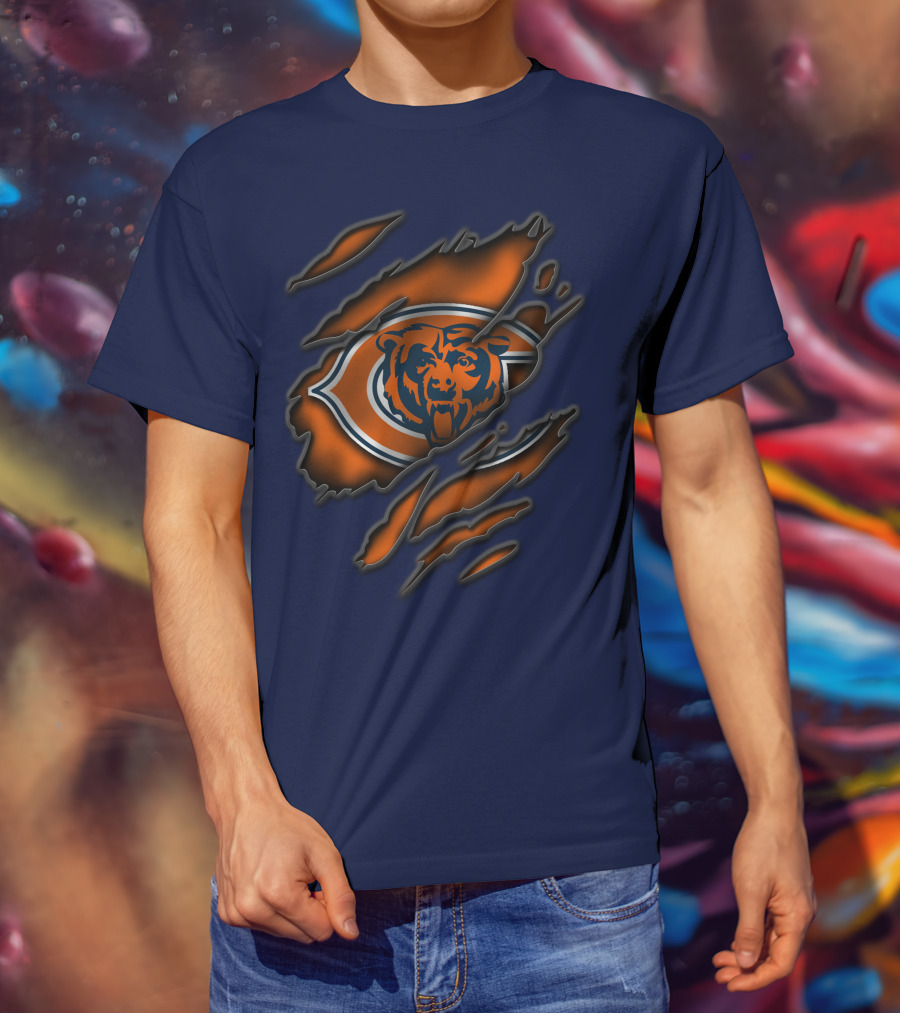 Torn Chicago Bears Logo With Bear Face And Claw Marks T-Shirt