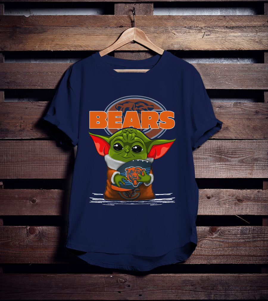 Yoda Holding Football With Chicago Bears T-Shirt