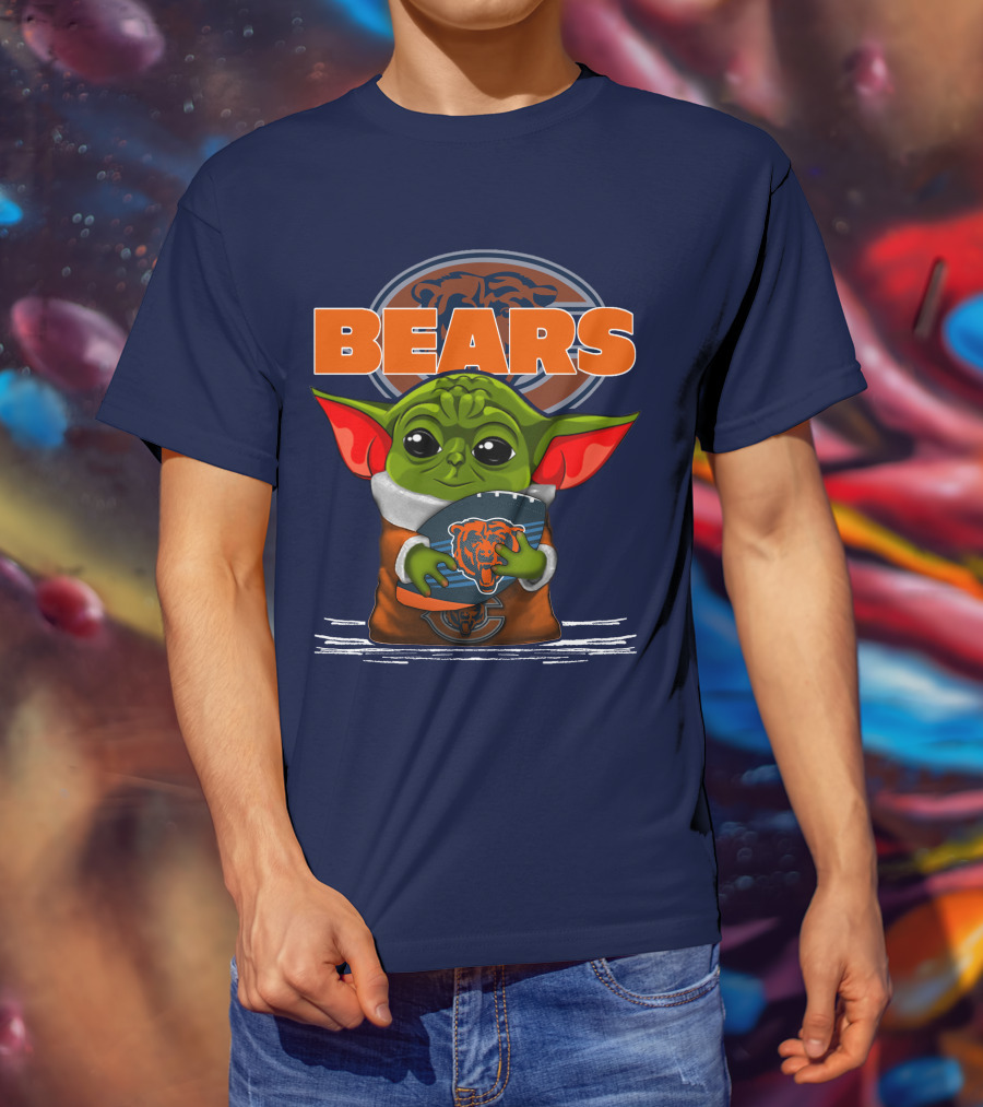 Yoda Holding Football With Chicago Bears T-Shirt