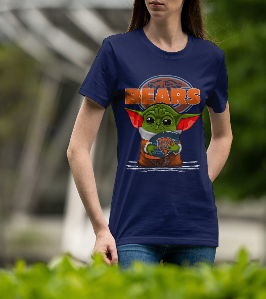 Yoda Holding Football With Chicago Bears T-Shirt