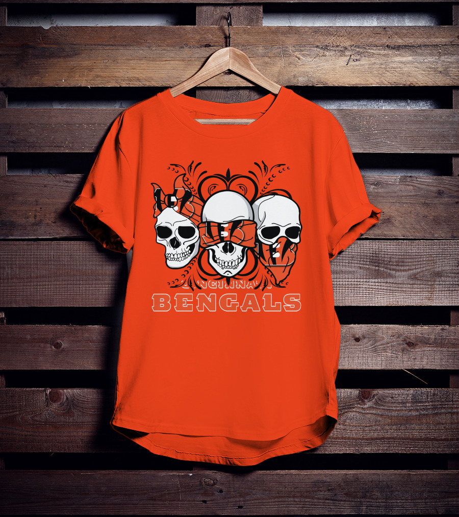 Cincinnati Bengals 3 Skull Motif T-Shirt