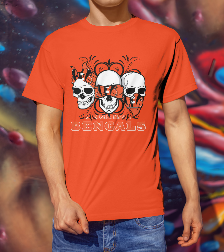 Cincinnati Bengals 3 Skull Motif T-Shirt