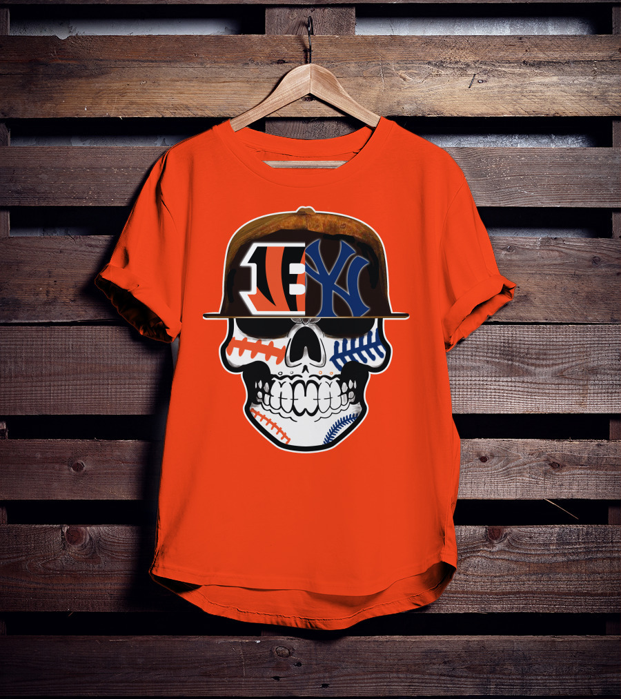 Cincinnati Bengals Yankees Skull Sports Fusion T-Shirt