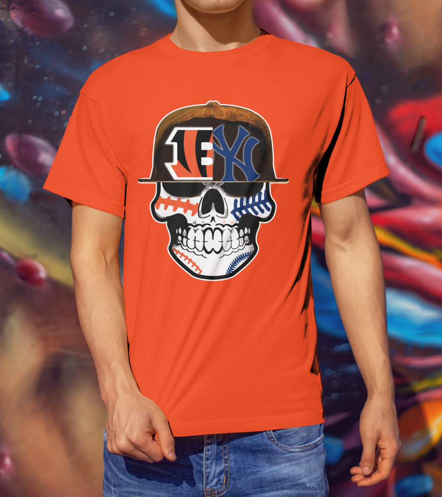 Cincinnati Bengals Yankees Skull Sports Fusion T-Shirt