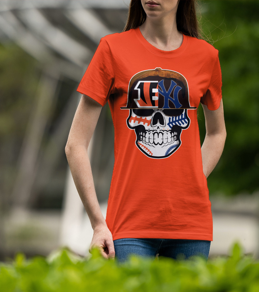 Cincinnati Bengals Yankees Skull Sports Fusion T-Shirt