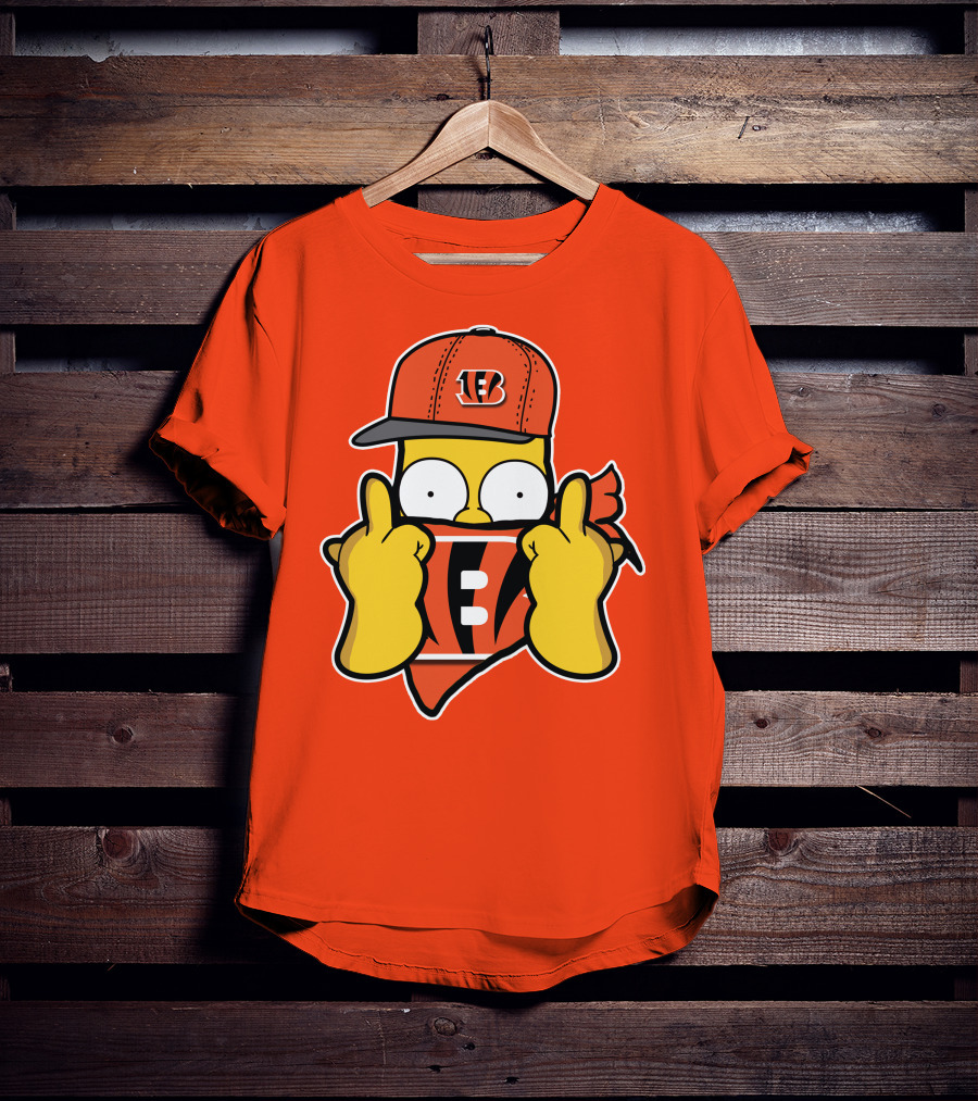 Cincinnati Bengals Fan Cartoon Character With Logo Cap And Scarf T-Shirt