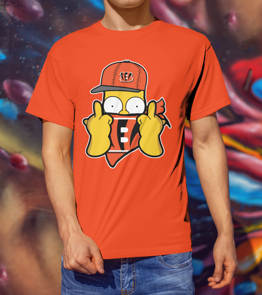 Cincinnati Bengals Fan Cartoon Character With Logo Cap And Scarf T-Shirt