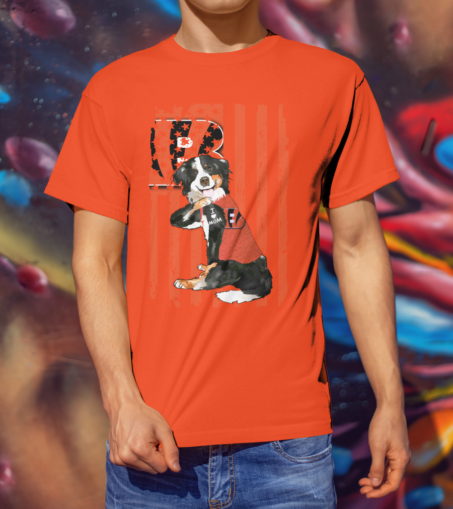 Border Collie I Love Mom Cincinnati Bengals B Retro American Flag T-Shirt