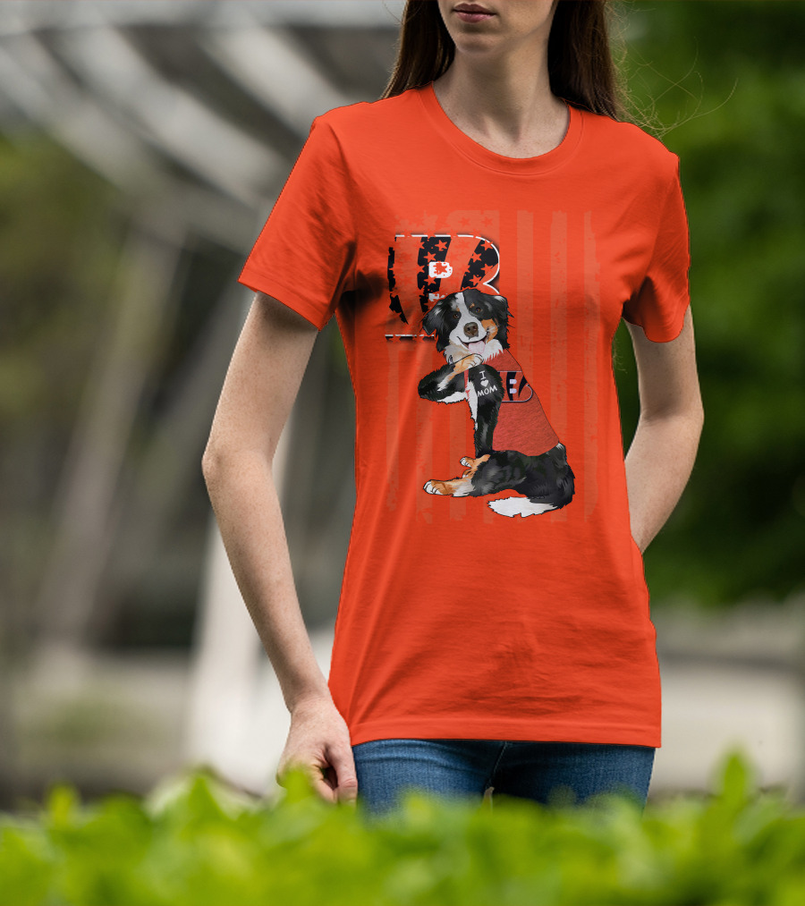 Border Collie I Love Mom Cincinnati Bengals B Retro American Flag T-Shirt