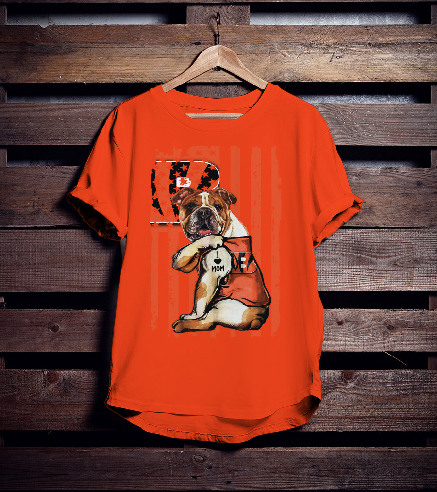 Bulldog Cincinnati Bengals I Love Mom Orange Stripes T-Shirt